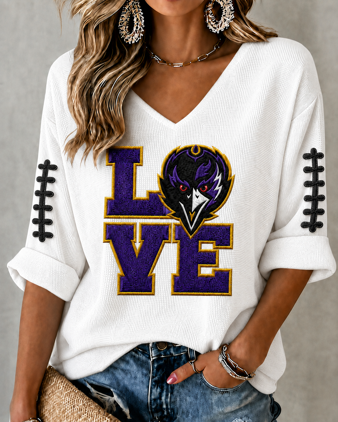 Women'S Football Print Waffle  Top