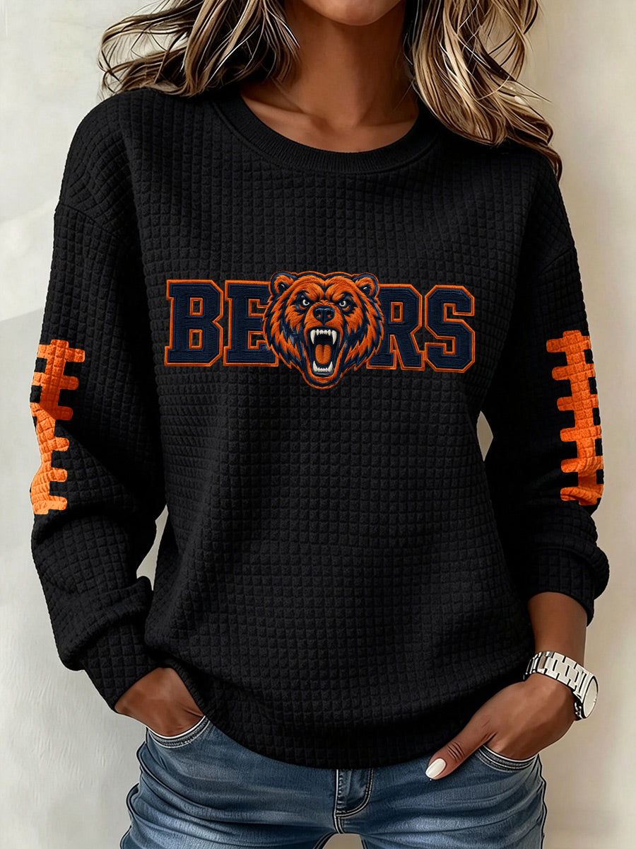Women'S Football Fan Waffle Long Sleeved Round Neck Sports Shirt