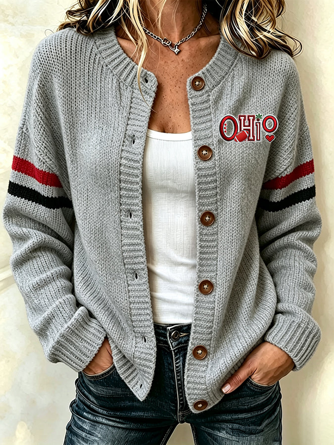 Women'S Casual Football Plant Knitted Cardigan Top