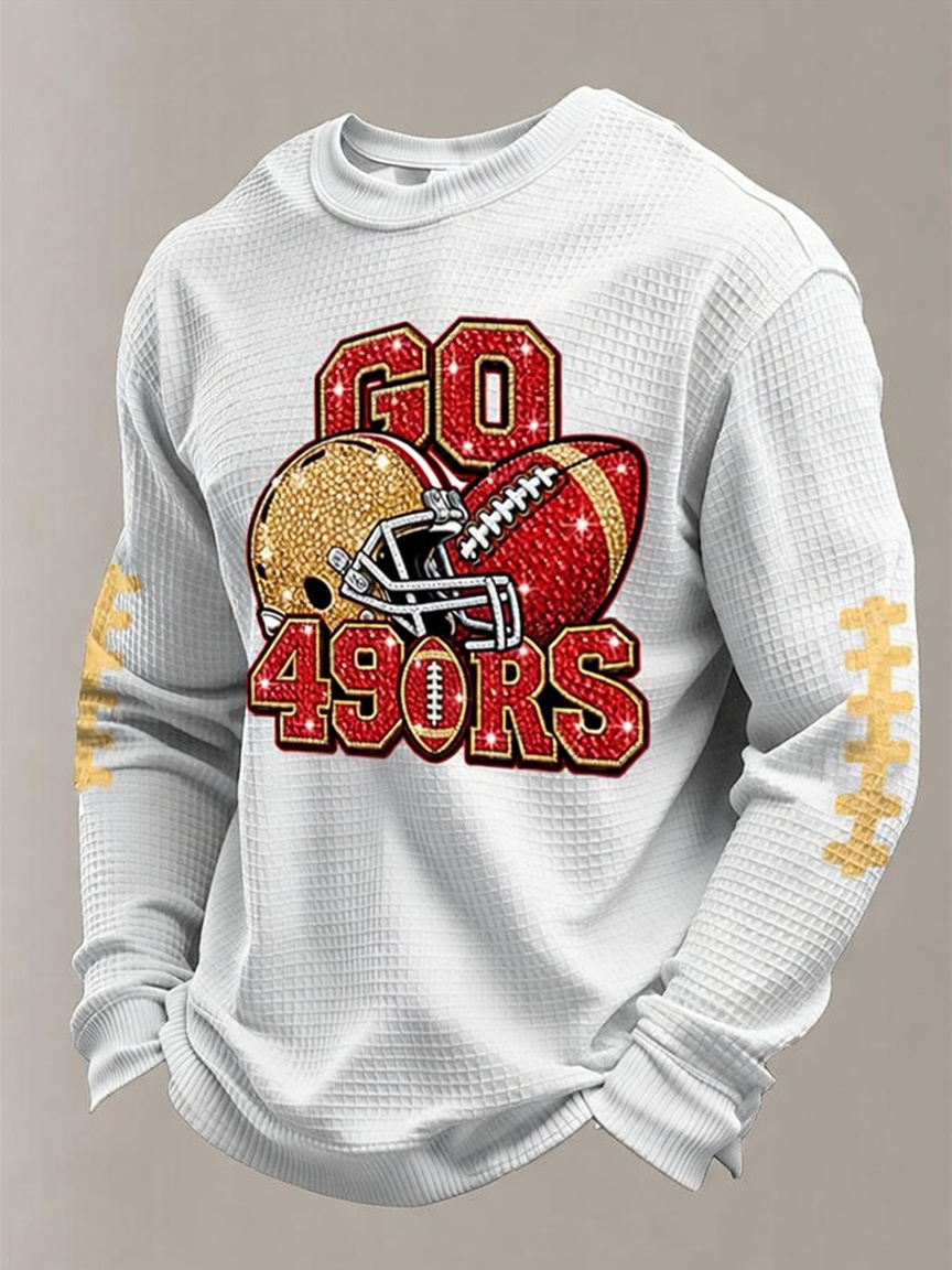 Men's Football Sports Pattern Waffle T-Shirt