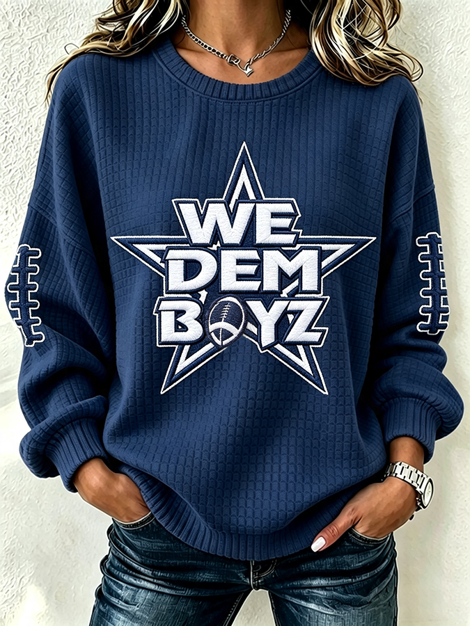 Women'S Casual Rugby Printed Round Neck Pullover