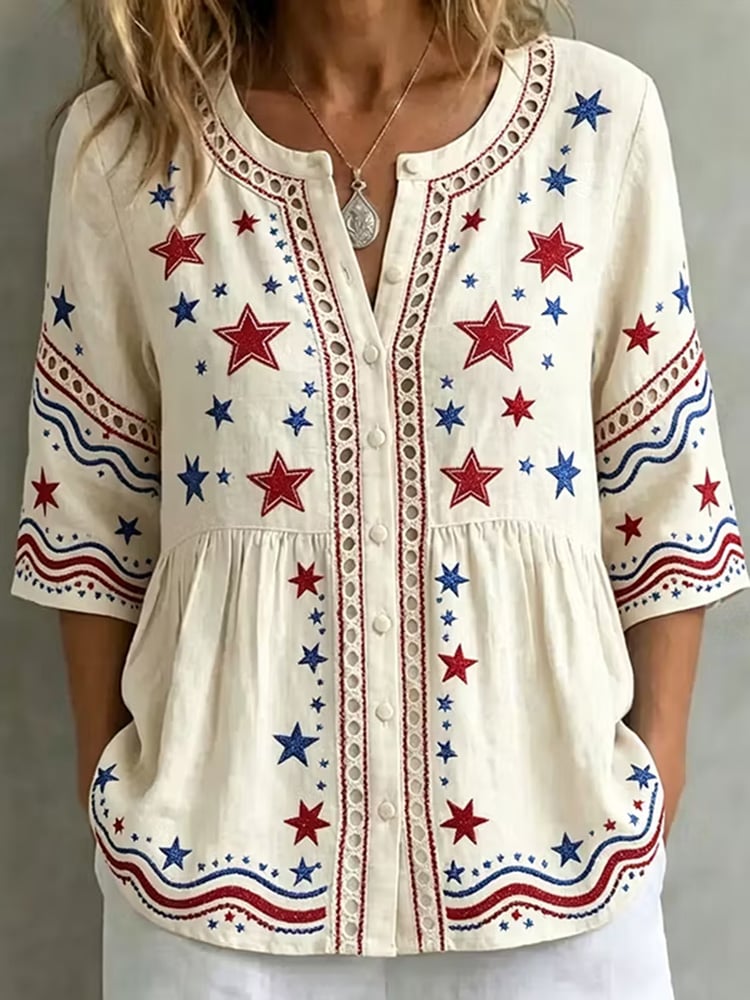 Women's Patriotic Independence Day Print Top