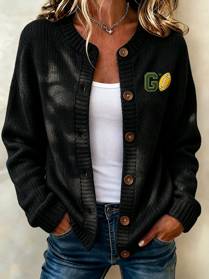 Women'S Casual Football Print Knitted Cardigan Top