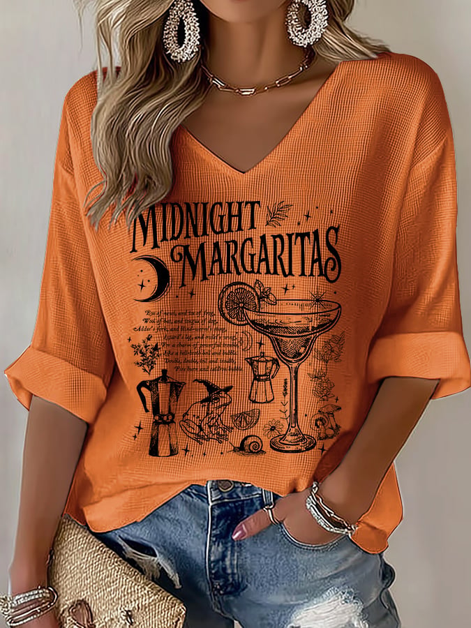 Women's Midnight Margaritas Print V Neck Top