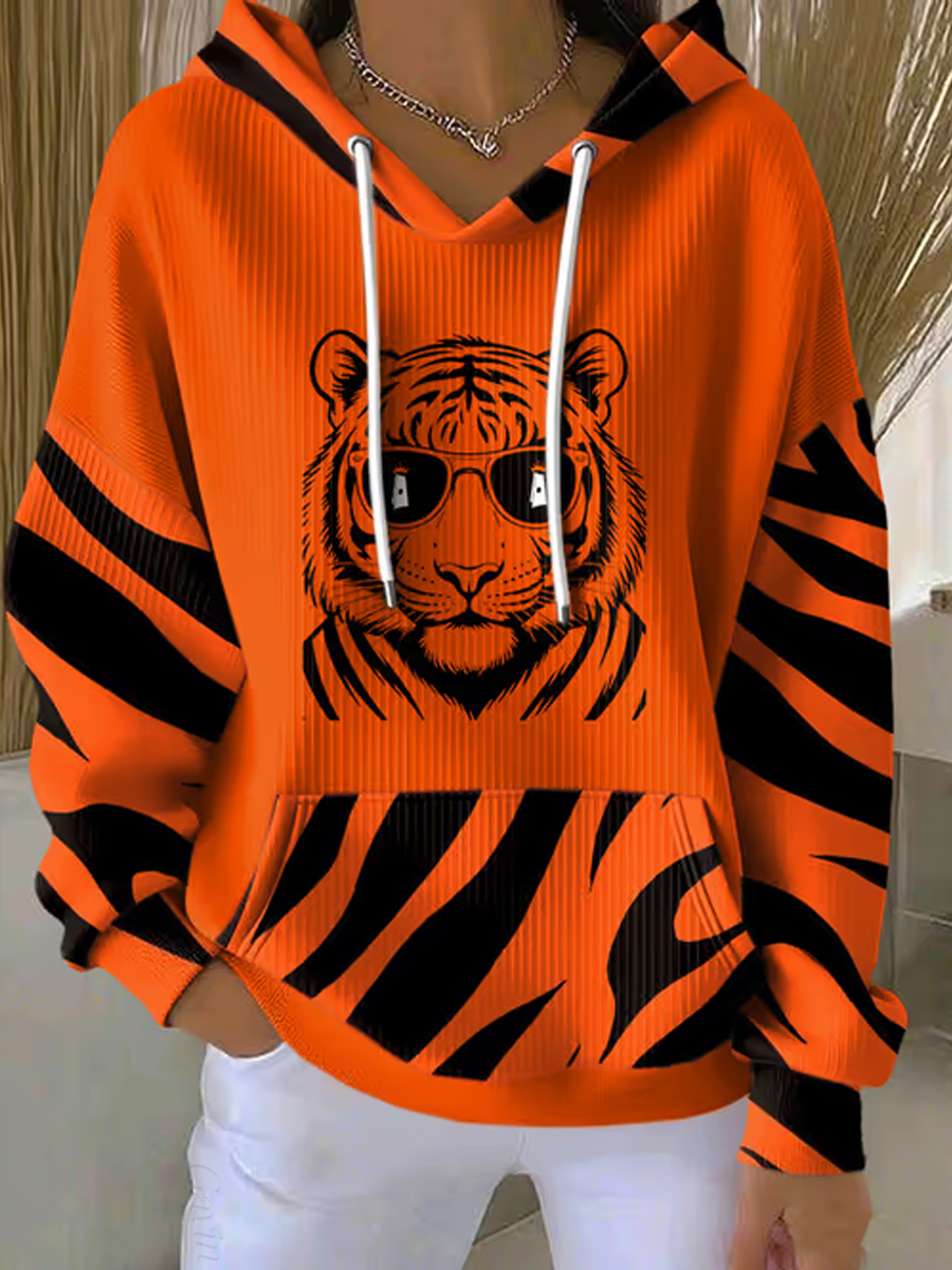 Women'S Football Print Hooded Sweatshirt