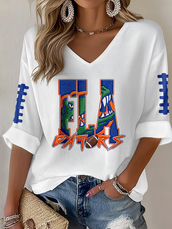 Women'S Football Print Waffle  Top