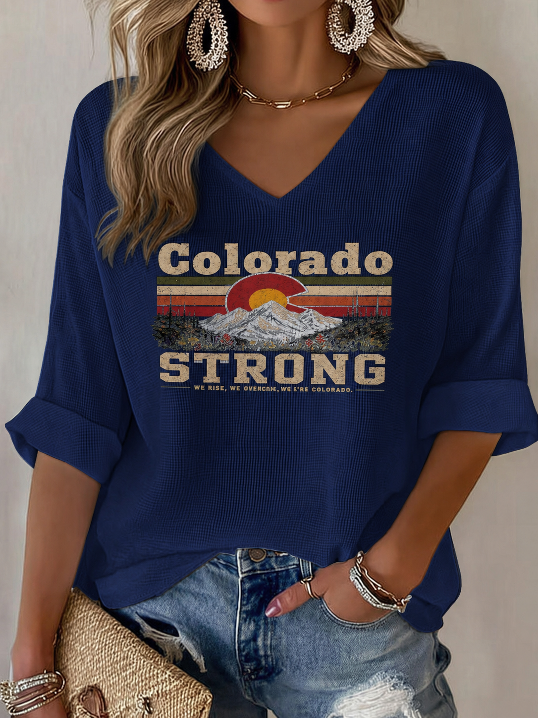 Women'S Colorado Waffle V-Neck Top