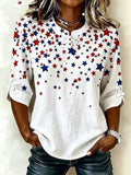 Women's Retro America's 250th Anniversary American Flag Print Button-Up Top