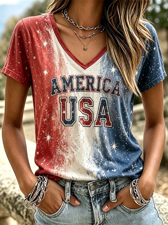 Women's Casual Retro American-Style 250th Anniversary Print T-Shirt