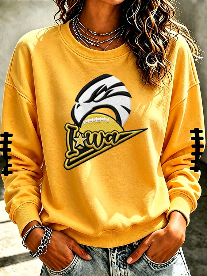 Women'S Retro Football Print Round Neck Sports Shirt