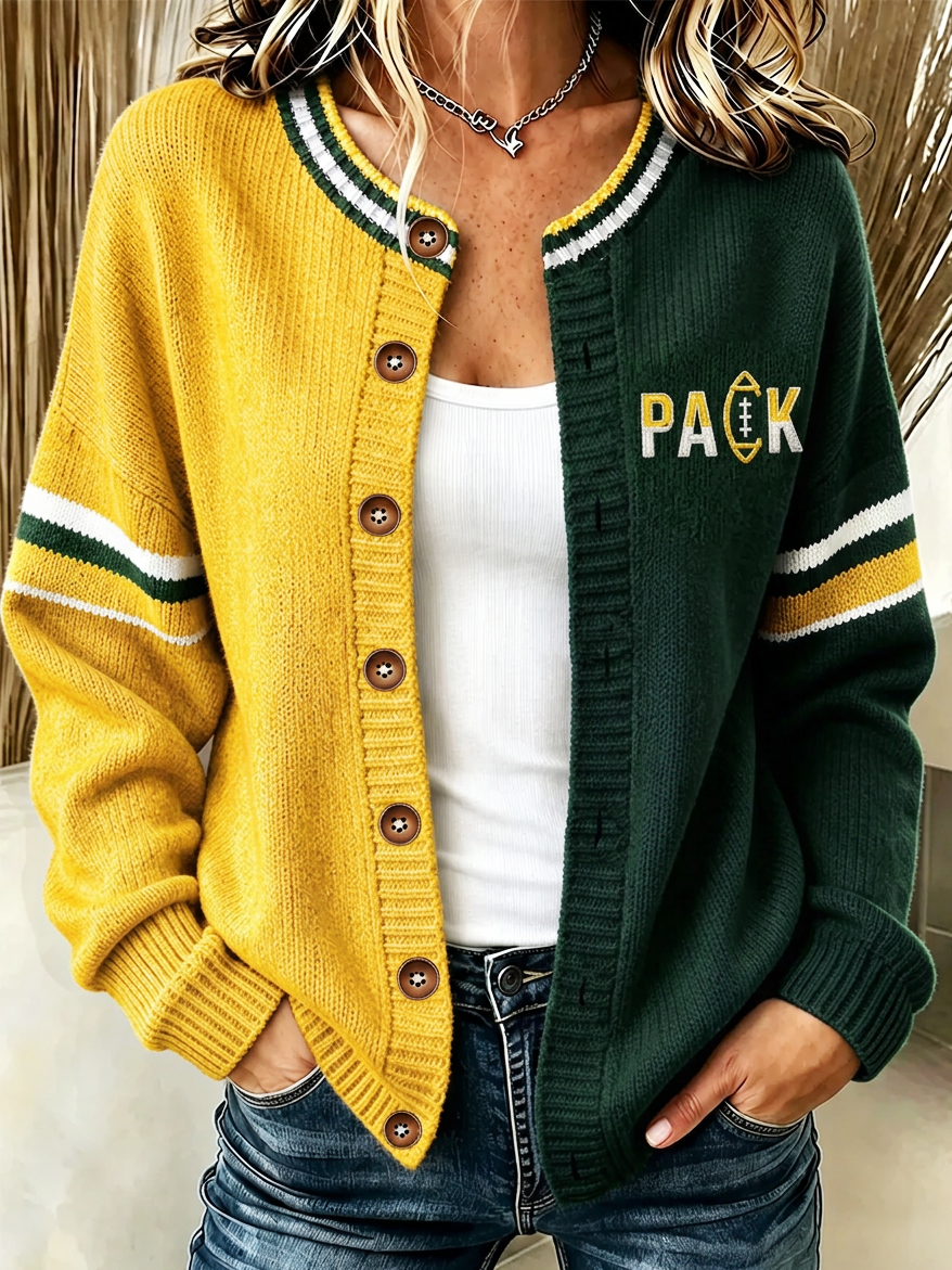 Women'S Football Printed Knitted Cardigan