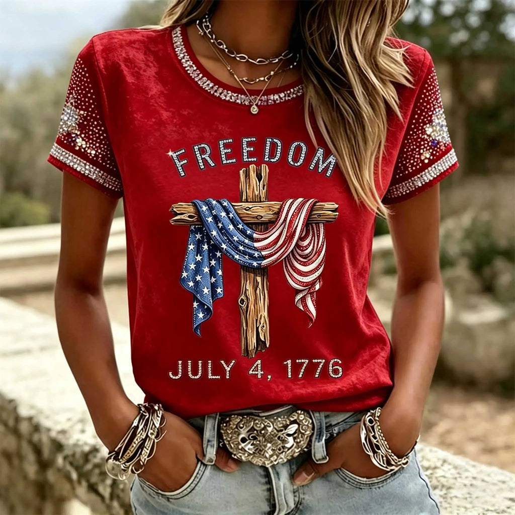 American 250th Anniversary Rhinestone Design Women's T-Shirt