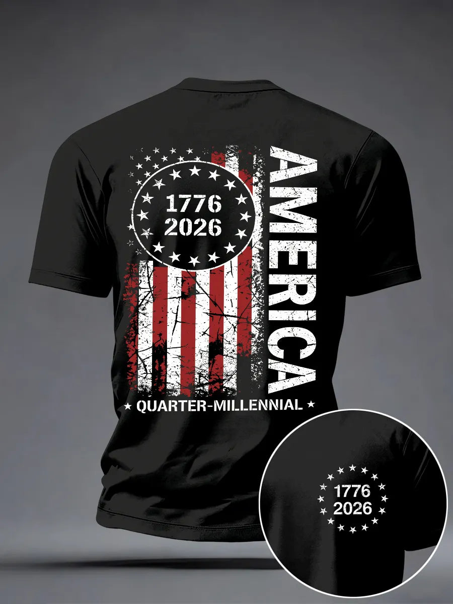 Men'S Casual American 1776-2026 Anniversary Celebration Commemorative Printed Short Sleeved T-Shirt