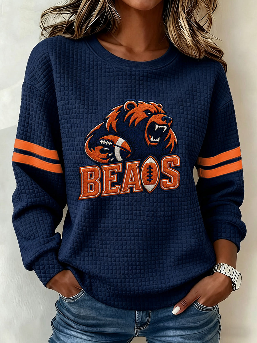Women'S Football Fan Waffle Long Sleeved Round Neck Sports Shirt