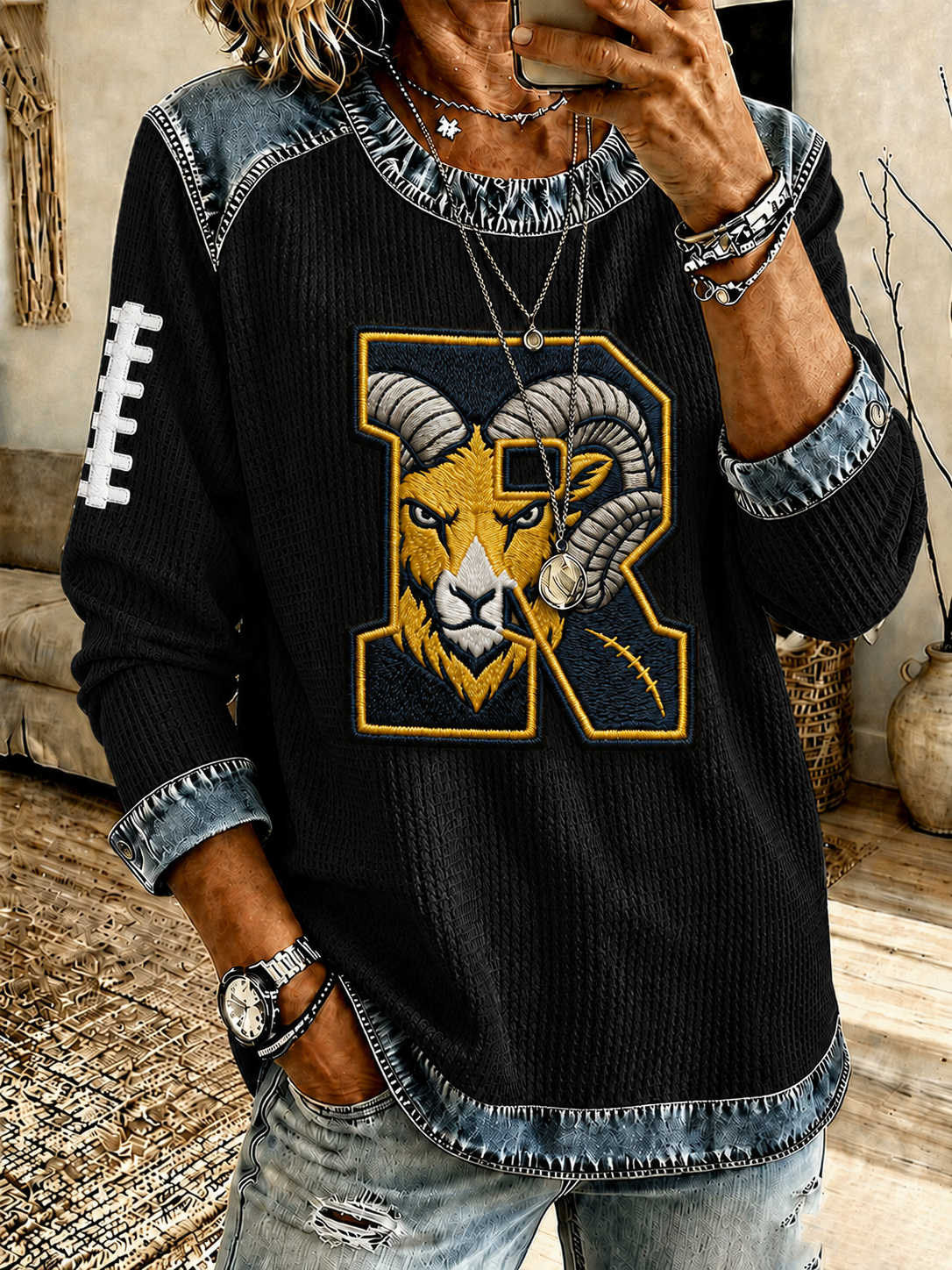 Women'S Rugby Print Long-Sleeved Sweatshirt