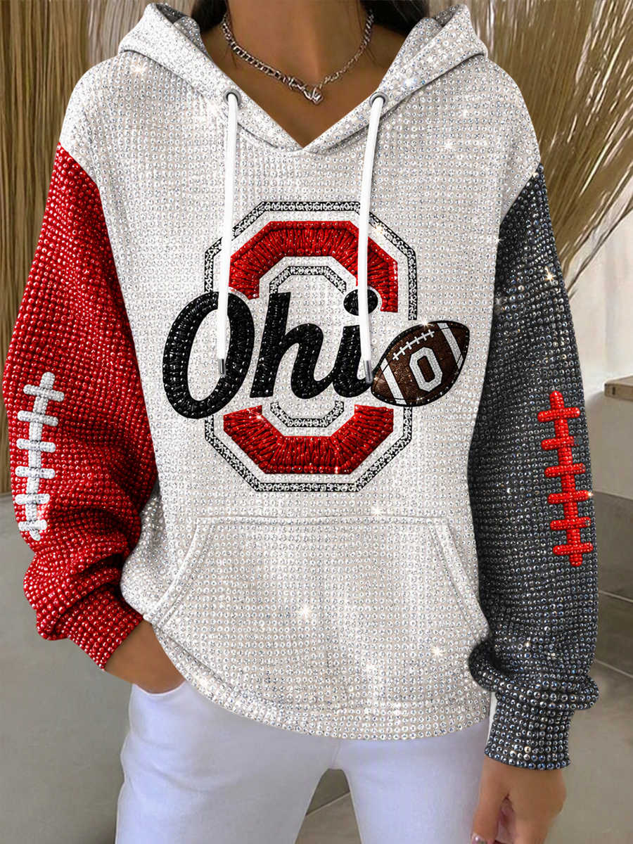 Women'S College Football Printed Hooded Sweatshirt