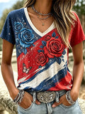 Women's Casual Retro American-Style 250th Anniversary Print T-Shirt