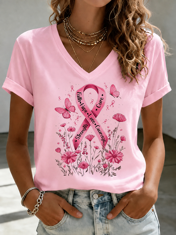 Women'S Breast Cancer Awareness  Printed Casual T-Shirt