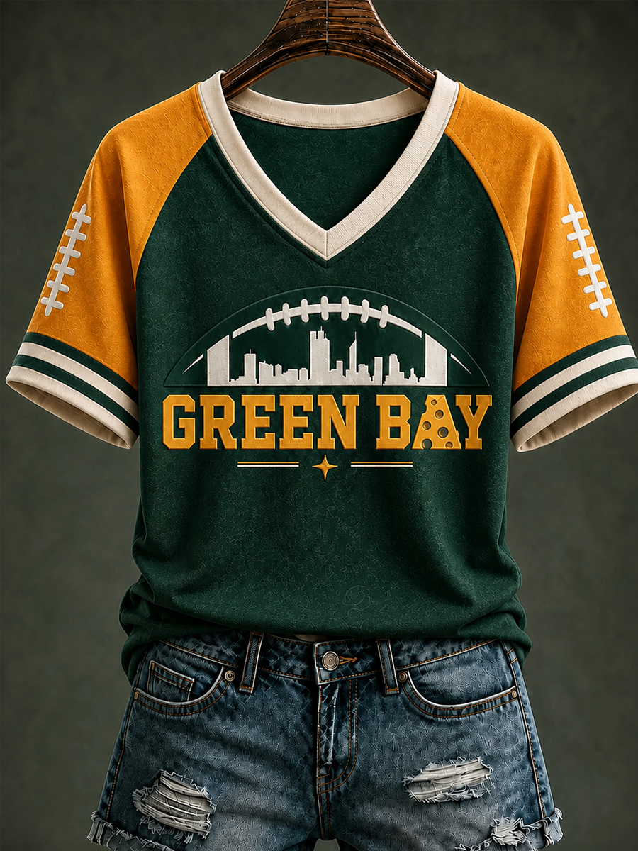 Women's Green Bay Football Printed V-neck T-shirt
