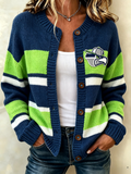 Women's Football Printed Knitted Cardigan