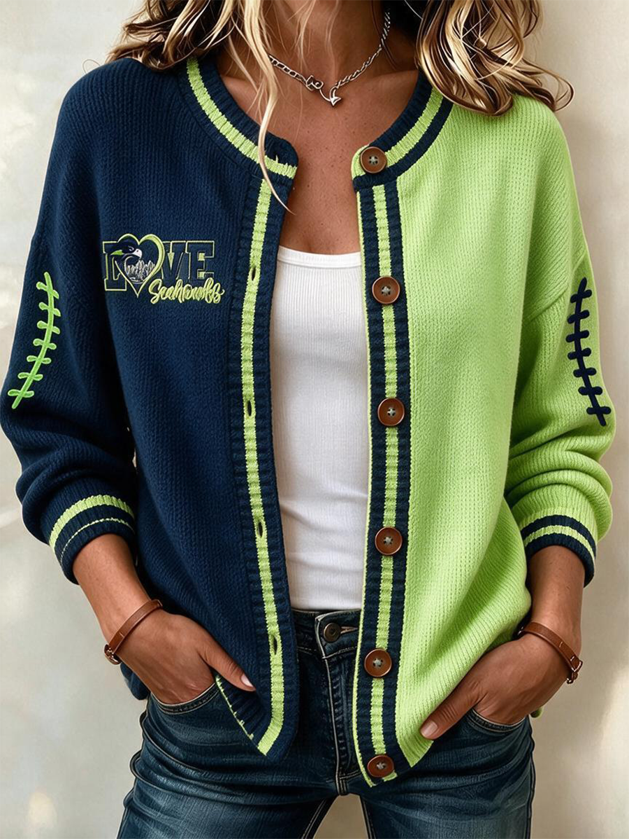 Women'S Football Printed Knitted Cardigan