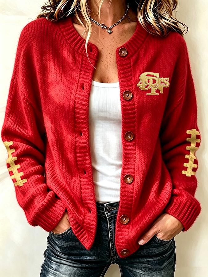 Women'S Casual Football Print Knitted Cardigan Top