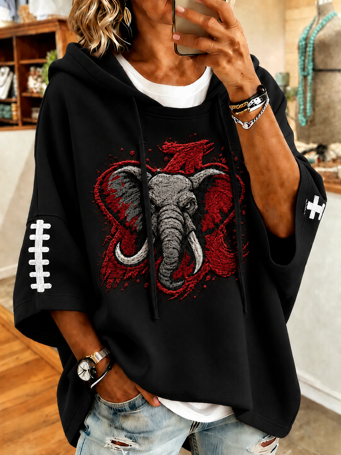 Women'S Retro Rugby Printed Hoodie