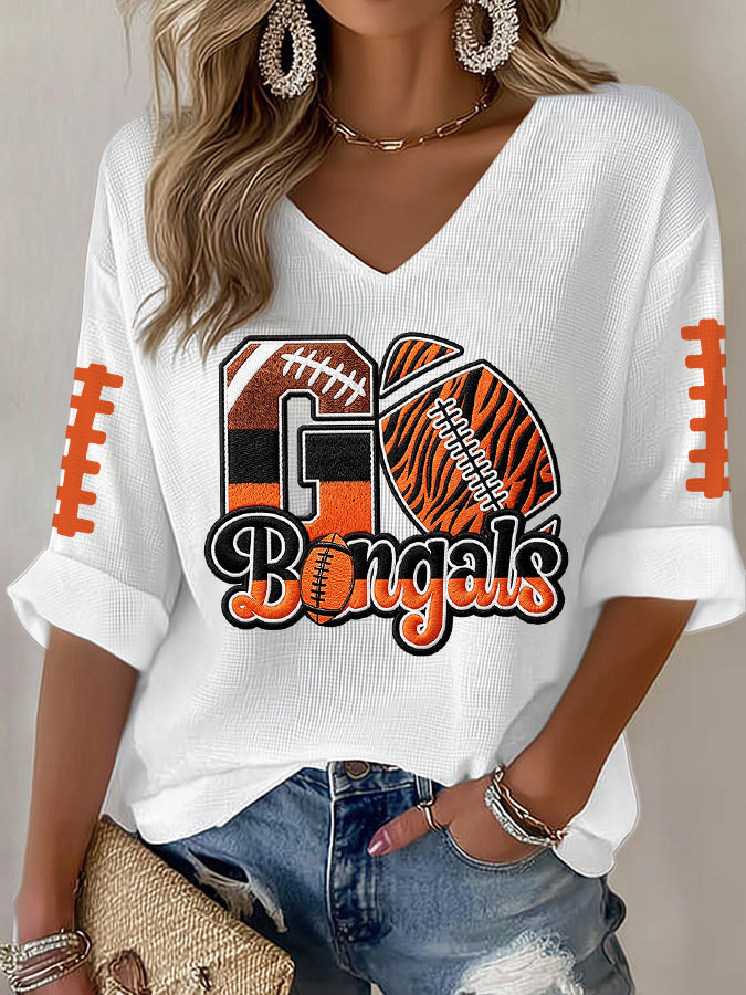 Women'S Football Print Waffle Top