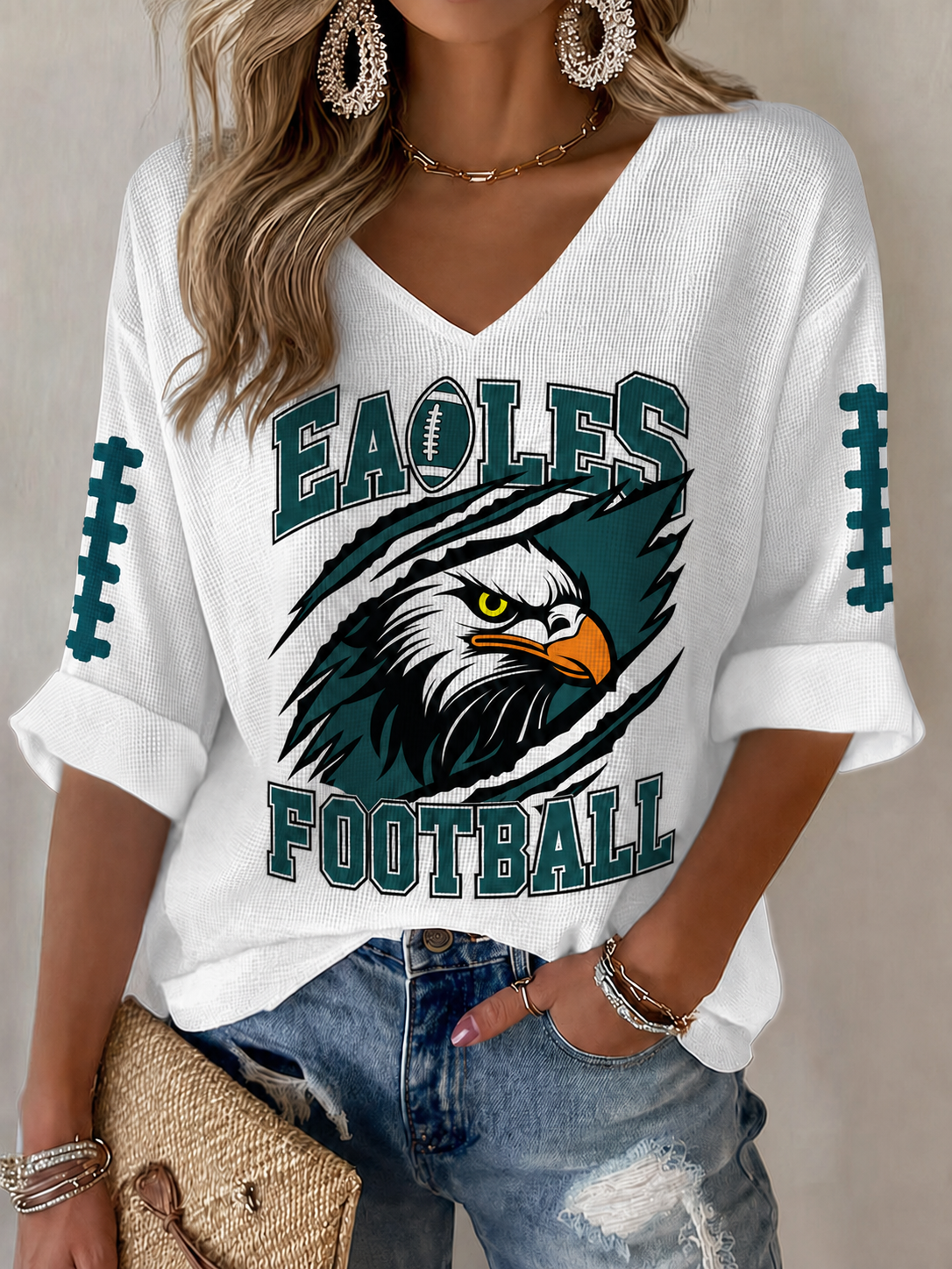 Women'S Football  Print Waffle  Top