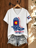 V-Neck Retro Western Welcome Week 2026 Colorful Colorado 150 Years Print T-Shirt