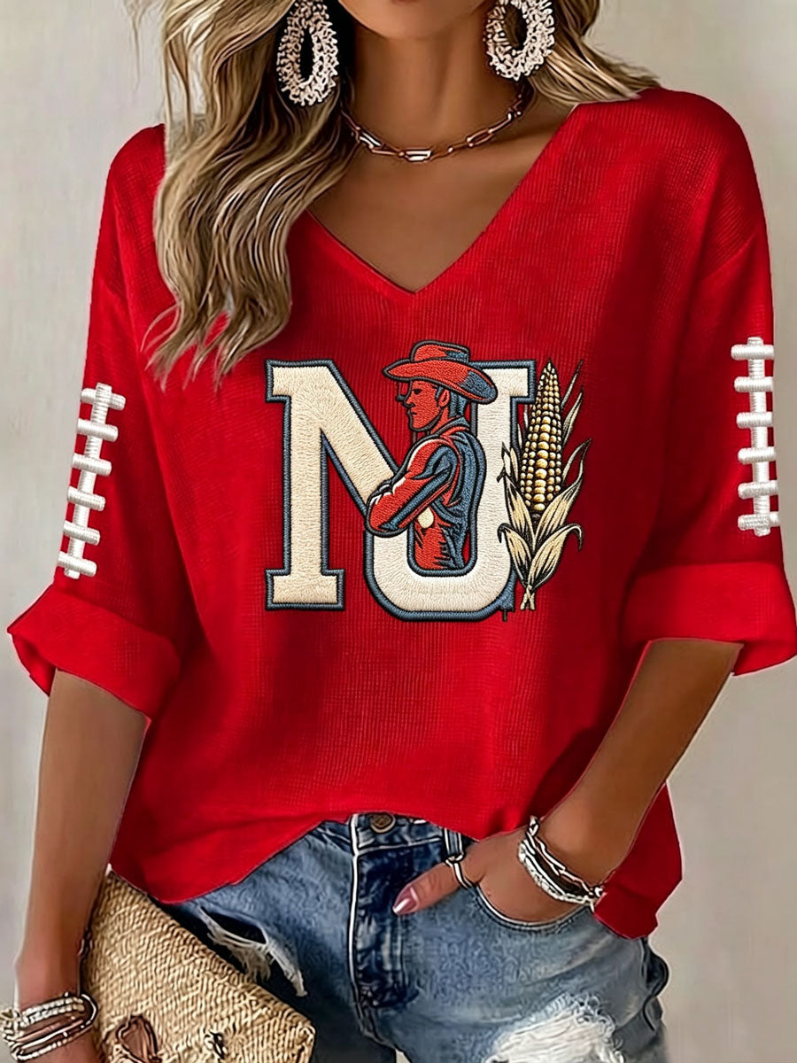Women'S Football Print Waffle Top