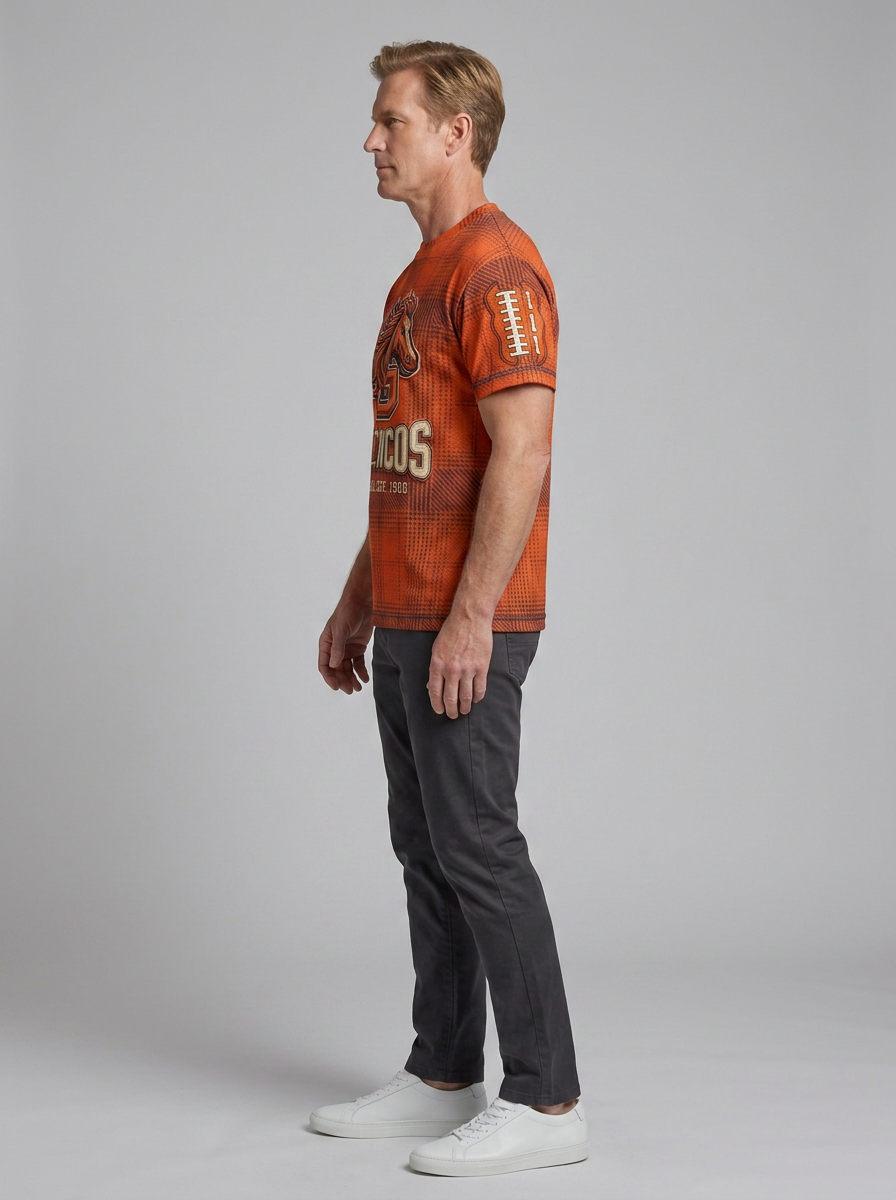 Men's Denver Broncos Football Plaid Pattern Printed T-shirt