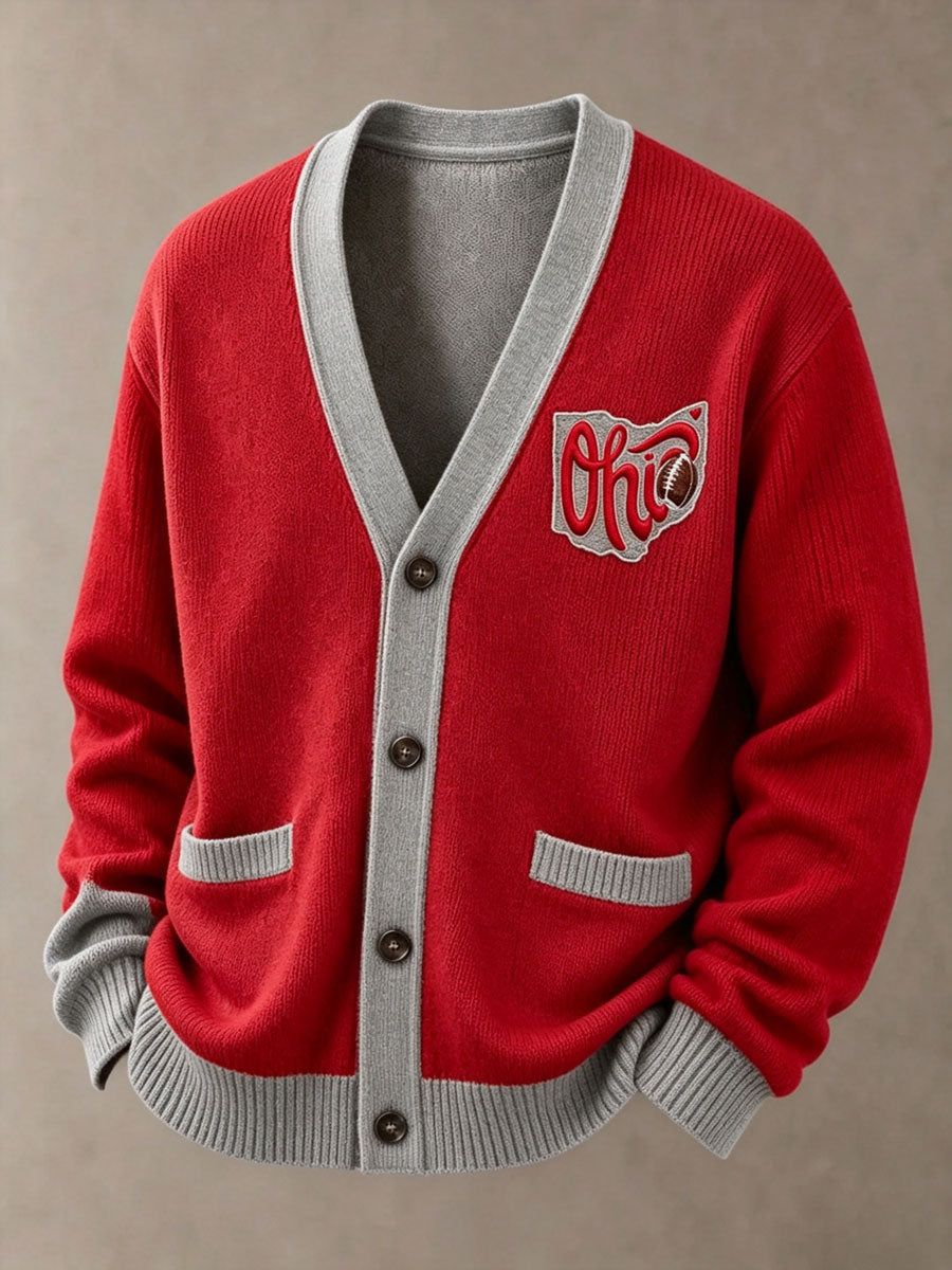 Men'S Casual Football Printed Cardigan