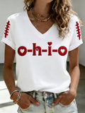 Women's Football Pattern V-Neck T-Shirt