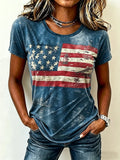 Women's Vintage American Flag Print Casual T-shirt