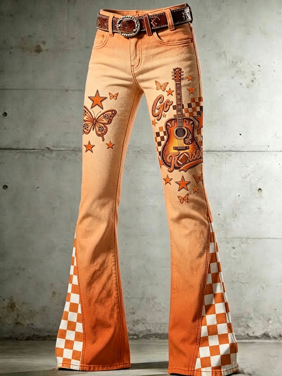 Women's Football Commemorative Printed Denim Pants