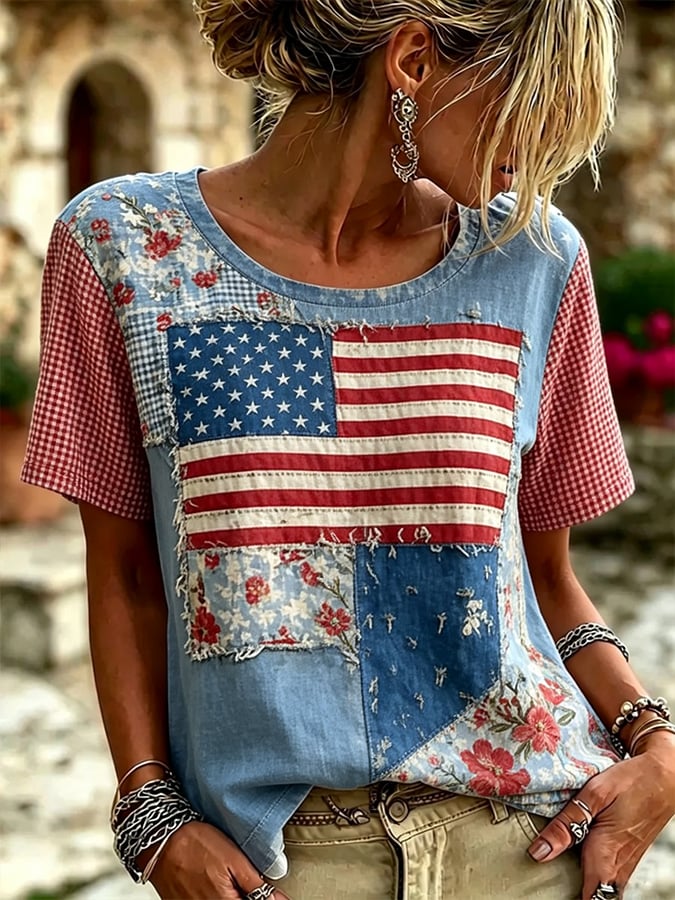 Women'S Casual Independence Day Print Top