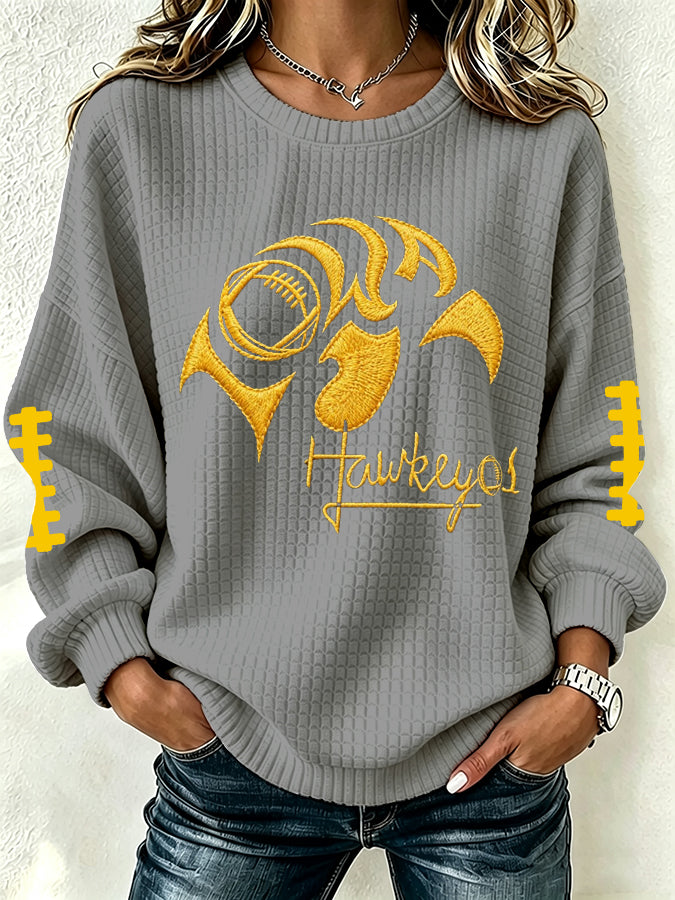 Women's Football Print Crew Neck Check Sweatshirt