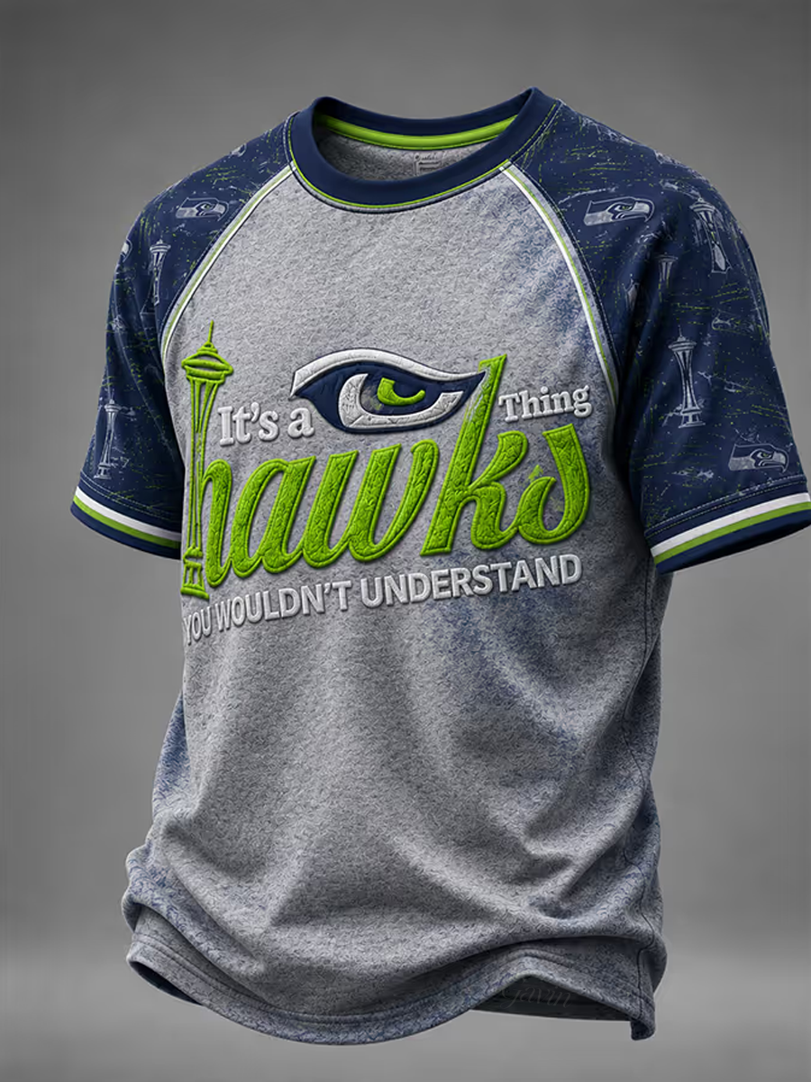Men'S Casual Rugby-Print Crew-Neck Short-Sleeve T-Shirt