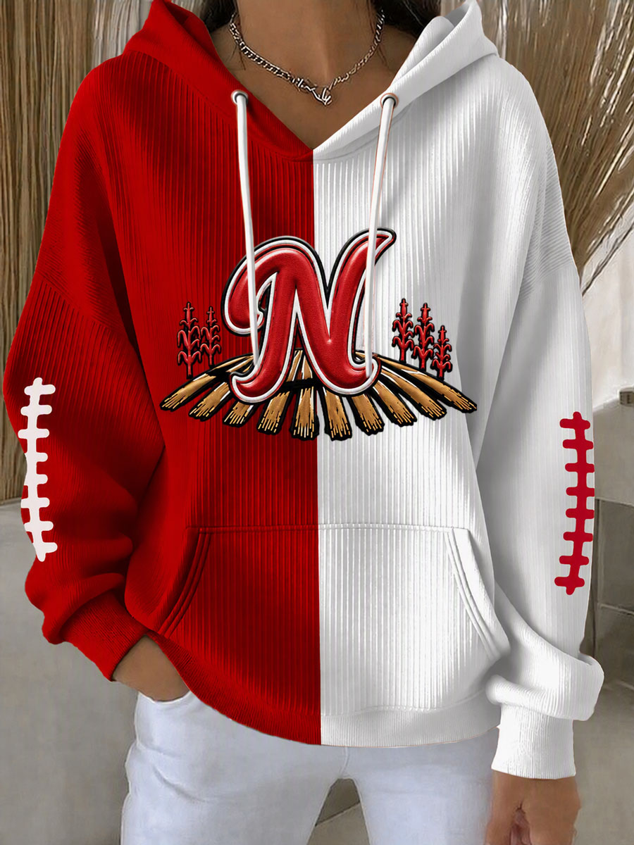 Women'S Football Print Hooded Sweatshirt