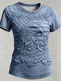 Women's U.S. 250th Anniversary Faux-Relief Print Casual Crewneck Top