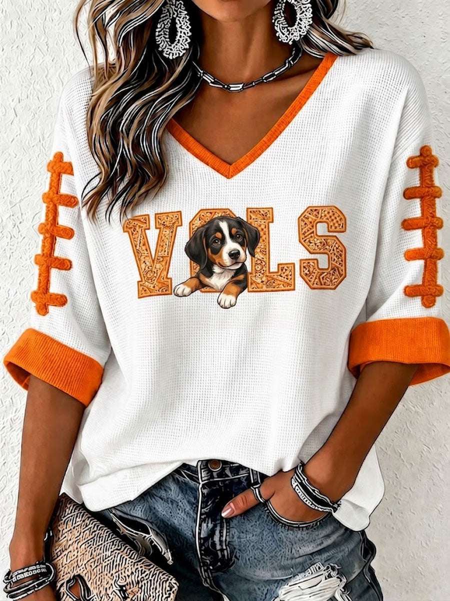 Women'S Football Print Waffle Top