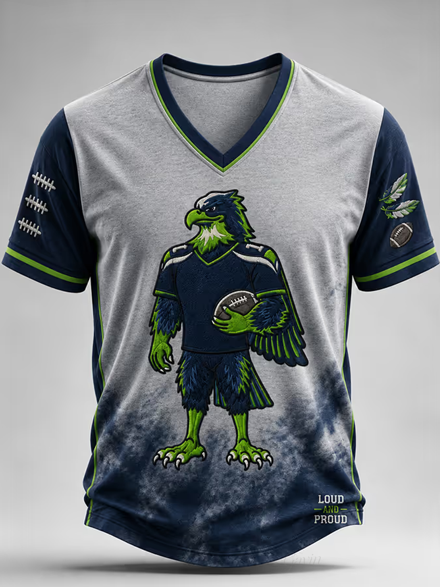 Men'S Casual Short-Sleeve V-Neck T-Shirt With Rugby Print
