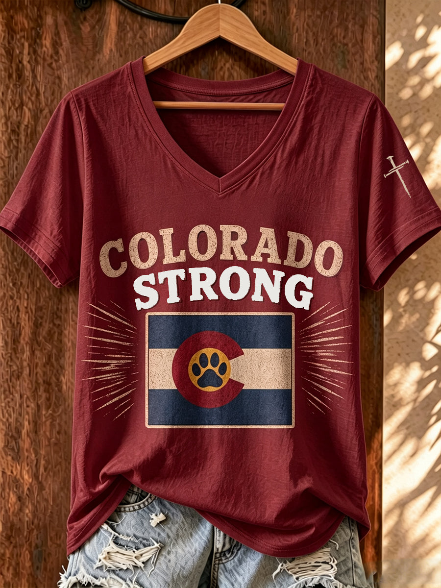 Women'S Colorado Strong Printed V-Neck T-Shirt