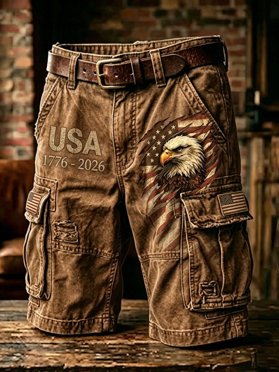 Men'S Independence Day American Flag Jet Planes Faith Print Casual Cargo Shorts