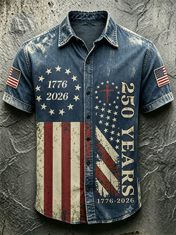 Men'S America Flag Printed Casual Collar Shirt