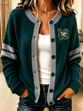 Women'S Casual Football Print Knitted Cardigan Top