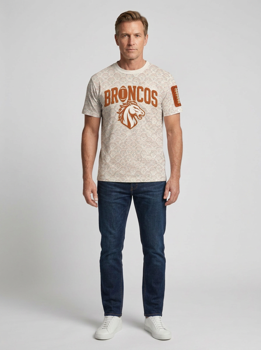 Men's Denver Broncos Football Logo Scallop Pattern Printed T-shirt