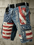 Men's United States Flag Art Print Denim-Like Casual Shorts