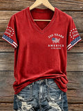 Women's 250 Years Of Freedom Print V Neck T-shirt